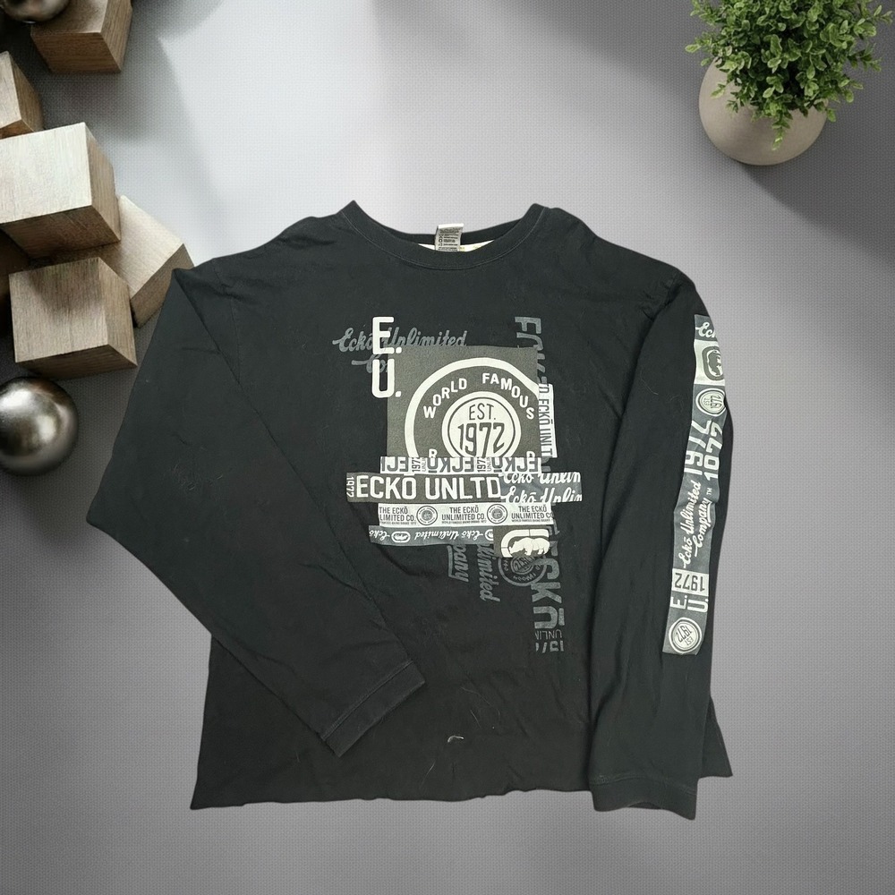 Vintage Ecko Unltd Long Sleeve Shirt XXL Black Y2K Skater Graphic Tee